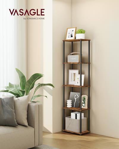 VASAGLE 5-Tier Shelf, Storage Shelves, Bookcase with Shelves, Living Room - color: Rustic Brown + Ink Black, size: 5 Tiers (15"W)