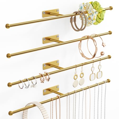 Wall Hanging Jewelry Organizer 12.6", Screws Included, Gold 4-Pack - color: Gold, size: 4 Pack