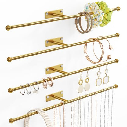 Wall Hanging Jewelry Organizer 12.6", Screws Included, Gold 4-Pack - color: Gold, size: 4 Pack