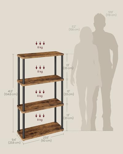 VASAGLE 4-Tier Shelf, Storage Shelves, Bookcase with Shelves, Living Room - color: Rustic Brown + Ink Black, size: 4 Tiers (23.6"W)