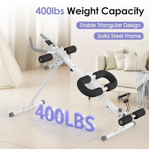 Foldable Ab Machine, 5-in-1 Adjustable Ab Trainer for Home Gym, Full-Body Core Workout Equipment with 10 Length Levels, LED Display & Silent Rollers, Sit-Up & Rowing Machine