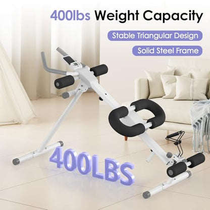 Foldable Ab Machine, 5-in-1 Adjustable Ab Trainer for Home Gym, Full-Body Core Workout Equipment with 10 Length Levels, LED Display & Silent Rollers, Sit-Up & Rowing Machine
