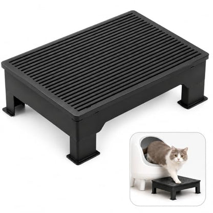 Litter Box Step for Automatic Litter Boxes, Double-Layer Litter Trapper Step Platform, Adjustable 3.5" & 6", Non-Slip 16.5" x 12.6" Cat Litter Step Ramp for Senior Cats & Kittens