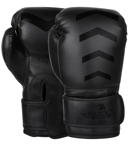 Exxact Sports Knockout Youth Boxing Gloves for Kids (3-15 Years) with Padded Protection and Wrist Support, Durable Engineered Leather Kids Boxing Gloves for Sparring, Muay Thai and Boxing - color: Black, size: 8 OZ