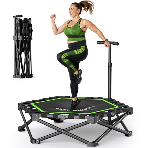 EAST MOUNT 42" Foldable Mini Trampoline for Adults, Quiet Fitness Rebounder with Adjustable Handle, No-Assembly Indoor Exercise Trampoline, 450LBS Capacity - color: Green