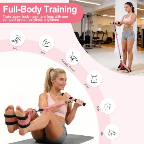 Multifunction Pedal Resistance Band with Handle & Ankle Straps 30/40/40 lbs,Elastic Yoga Tube Adjustable Resistance Bands with Handles,Portable Exercise Bands with Handles at Home Workout Equipment