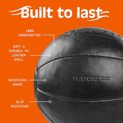 Core Weighted Medicine Ball 4, 6, 8, 10, 12, 14, 16, 20, 25, 30 lbs, Soft Touch Vegan Leather with Sturdy Grip for Strength Training, Recovery, Balance Exercises and Other Full-Body Workouts