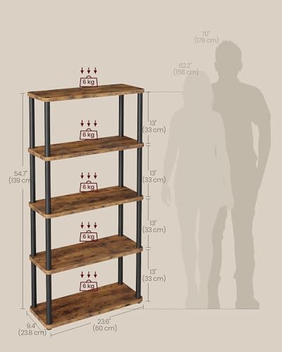VASAGLE 5-Tier Shelf, Storage Shelves, Bookcase with Shelves, Living Room - color: Rustic Brown + Ink Black, size: 5 Tiers (23.6"W)
