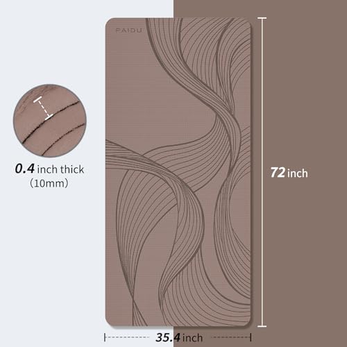 PAIDU Large Yoga Mat 72"x36"x10mm Non-Slip Exercise Mat for Home Gym Studio - color: Brown