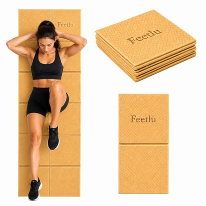 Foldable Yoga Mat, 72" x 24", 6mm Thick, Lightweight & Non-Slip - color: Yellow