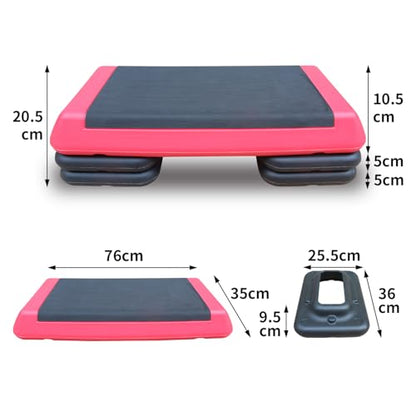 Adjustable Workout Aerobic Stepper In Fitness & Exercise Step Platform Trainer Red Black With 2 Risers
