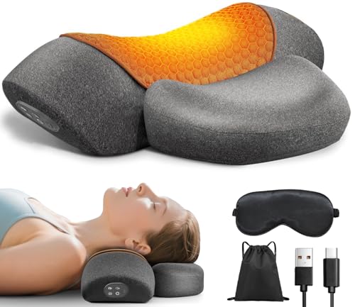 Cordless Heated Neck Massager Pillow for Pain Relief Deep Tissue, 3-in-1 Rechargeable Neck Cervical Traction Device with Heat, Massage, Electric Stretch, Ergonomic Shoulder Relaxer,Grey - color: Grey