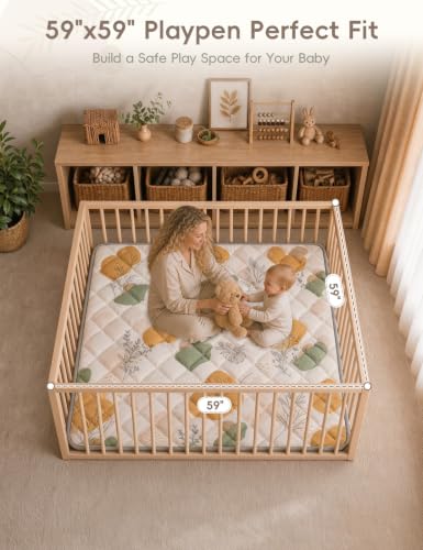Dessports Baby Play Mat for Floor, 59x59 Thick Washable Foldable Tummy Mat - size: 59x59in