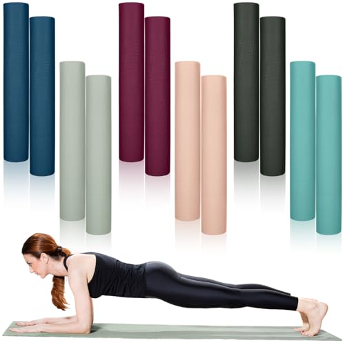 Timgle 12 Pack Yoga Mat Bulk, 4mm Thick Extra Long Sports Mat Anti Slip Tear Resistant Yoga Exercise Set for Fitness Stretching Home Workout Gym and Studio - color: Dark Color