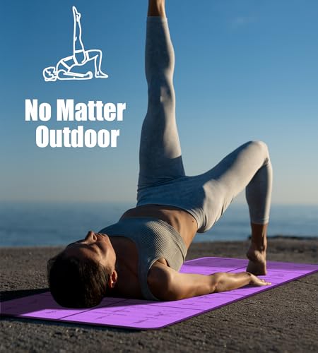 Foldable Thick Yoga Mat with Asanas Poses -Christmas Gifts for Wife and Girls, Non-slip 8mm Thicken Instructional Exercise Mat for Home Workout, 72"x24"x0.3" (Purple) ﻿