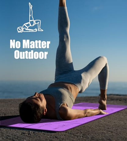 Foldable Thick Yoga Mat with Asanas Poses -Christmas Gifts for Wife and Girls, Non-slip 8mm Thicken Instructional Exercise Mat for Home Workout, 72"x24"x0.3" (Purple) ﻿