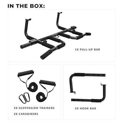 HANZO Doorway Pull Up Bar Set with Suspension Straps – Multi-Grip Chin Up Bar for Home Gym – No Screws, Strength Training Workout Bar, Door Gym Pullup Bar