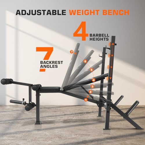 ANCHEER Weight Bench, 3 Sec Foldable Workout Bench with Squat Rack Leg Extension & Leg Curl, 900LBS Adjustable Bench Press for Home Gym, Standard Strength Training Bench - color: Arctic White