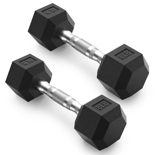 PAPABABE HEX Dumbbell Set 2.5-125lb, Rubber Encased Home Gym Dumbbells, Exercise & Fitness Weights Dumbbells for Women & Men, Hand Weight for Strength Training - size: 8 lb, Pair, style: Chrome Handle