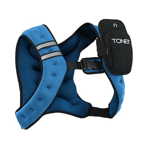 TONE Fitness 8LB Weighted Vest – Women’s & Men’s Workout Vest with Phone Pouch, Reflective Strips & Adjustable Fit for Walking, Running, Cardio & Strength Training | Gray/Blue - color: Blue