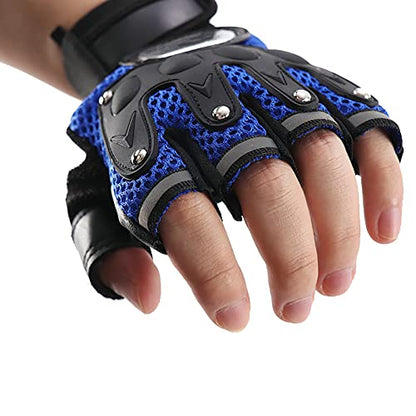 Mens Half Finger Weight Lifting Workout Glove Adult Fingerless Fitness Driving Glove Non-Slip Breathable Outdoor Motorcycle Camping Mitten - color: Blue