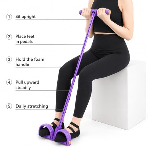 Bungee Rope Pedal Tension Brace, 4 Tubes/6 Tubes Optional, Latex Elastic Band for Abs Training, Leg Stretching and Strength Training, Blue/Purple