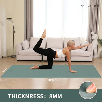Extra Wide & Thick 8mm Yoga Mat, 72"x31.5" - color: Dark Green