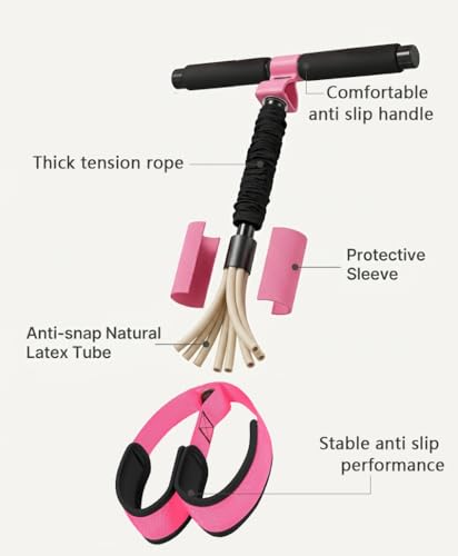 Pedal Resistance Band with Handle, Thickened Latex Tubes & Soft Foot Pedal, Full Body Workout Equipment for Glutes Legs Arms Waist, Pilates Physical Therapy Sit Up Gear for Home Gym - color: pink