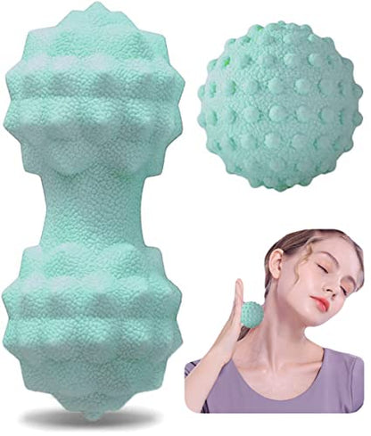 Peanut Massager Ball Set, Double Lacrosse Massage Ball and Mobility Ball for Physical Therapy, Myofascial Deep Tissue Trigger Point Massage Tool for Neck, Shoulder, Back, Legs, HIPS (Green)