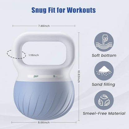 YYJO Soft Kettlebell - Shook Resistance Base Anti-Slip, Wide-Grip Handle 5/10/15 LBS Weights Strength and Safety for Women and Men Workout- Color Coded - color: 15LBS-Blue