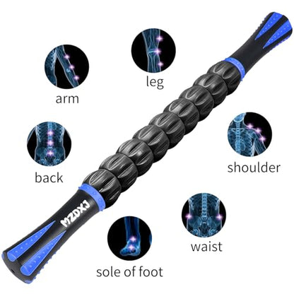 Muscle Roller Massage Roller Stick- Deep Tissue Fascia Blaster for Myofascial Pain Relief, Lymphatic Drainage & Body Sculpting, Handheld Physical Therapy & Recovery Tool (Blue black-18 inch)