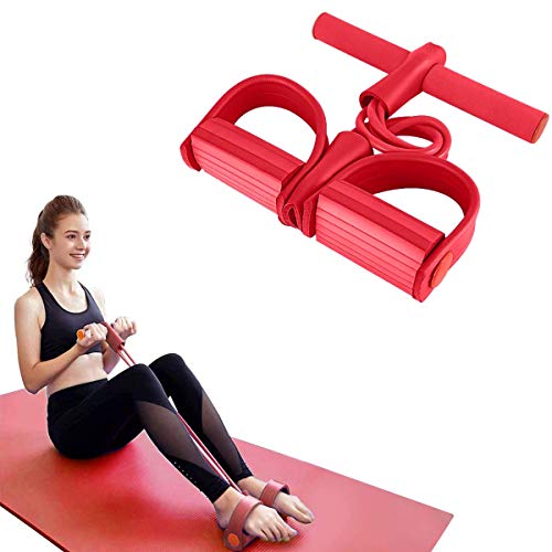 Pedal Resistance Band, Elastic sit up Bands , 4-Tube Pull Rope Multifunctional Tension Rope Body Trainer x Bodybuilding Equipment for Abdomen/Arm/Yoga Stretching Slim Training (Red)