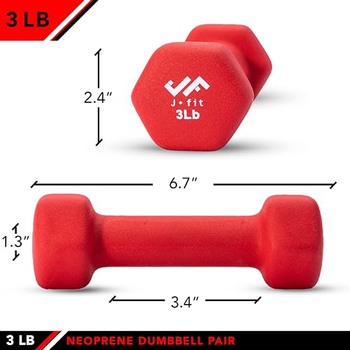 JFIT Dumbbell Pairs or Sets – Neoprene & Vinyl Coated Hand Weights for Home Gym, Strength Training, Aerobics, Cardio Exercise and Fitness - size: 3 lbs (Pair), style: Dumbbell Pair