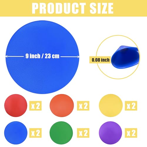 Spot Markers for Sports 9 Inch, 12 Pack, Non Slip Rubber Agility Poly Spots Marker Field Flat Cone for Kids Soccer Basketball Speed Training Outdoor Classroom