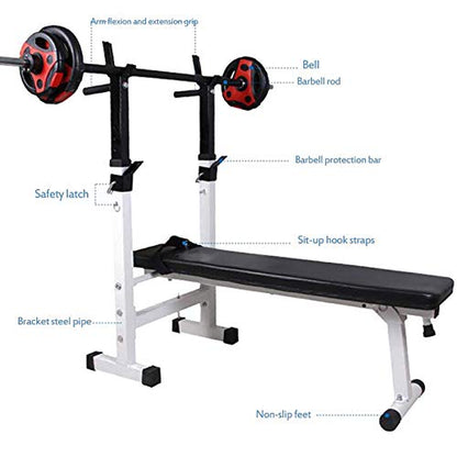 Foldable Home Gym Fitness Bench Press Rack Sturdy Dip Stand Barbell Rack Adjustable Height Weight Bench Weightlifting Stand for Strength Training
