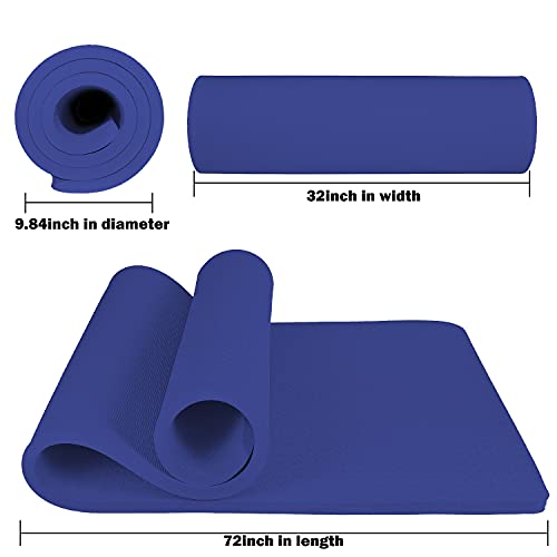 Hatha Yoga 4/5 inch TPE Yoga Mat Fitness & Exercise Mats Large Size 72"L x 32"W Non-Slip Anti-Tear For Women Men - color: Blue