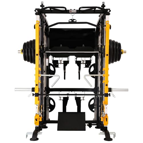 3061B Smith Machine with Adjustable Lever Arms, 2:1 Pulley Ratio All-in-One Home Gym System, Commercial Grade Squat Rack with Dual 440lbs Weight Stacks & Attachment (Safe Solo Training)