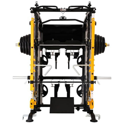 3061B Smith Machine with Adjustable Lever Arms, 2:1 Pulley Ratio All-in-One Home Gym System, Commercial Grade Squat Rack with Dual 440lbs Weight Stacks & Attachment (Safe Solo Training)