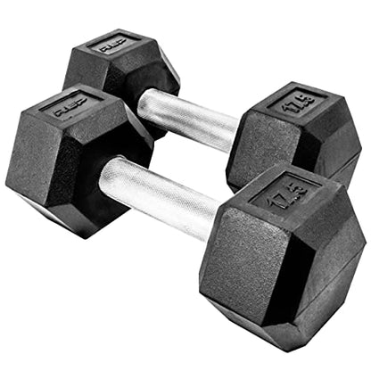 Rep Fitness Rubber Hex Dumbbell(s) - Singles (55LB +) and Pairs (5LB - 50LB) - Low Odor, Fully Knurled Handle - style: 17.5 LB Pair