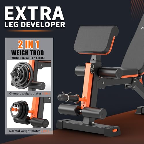 Adjustable Weight Bench - 1000LBS Capacity Heavy Duty Foldable Workout Bench for Full Body Exercise, Flat/Incline/Decline, Bench Press for Home Gym with Preacher Pad & Leg Extension