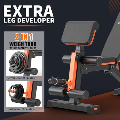 Adjustable Weight Bench - 1000LBS Capacity Heavy Duty Foldable Workout Bench for Full Body Exercise, Flat/Incline/Decline, Bench Press for Home Gym with Preacher Pad & Leg Extension