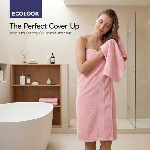 ecolook 2 Pack 100% Cotton Bath Towels, 28 x 55 Inches, Soft | Lightweight, Highly Absorbent & Quick Dry Body Towels for Bathroom, Shower, Gym & Daily Use, Pink - color: Pink