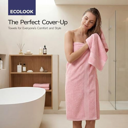 ecolook 2 Pack 100% Cotton Bath Towels, 28 x 55 Inches, Soft | Lightweight, Highly Absorbent & Quick Dry Body Towels for Bathroom, Shower, Gym & Daily Use, Pink - color: Pink