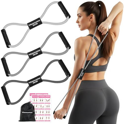 Resistance Bands, Figure 8 Fitness Exercise Bands with Handles - 8 Shaped Resistance Bands of 3 for Arm and Shoulder Stretch, Rope 8 Word Elastic for Women and Men - color: Light Gray, Dark Gray, Black