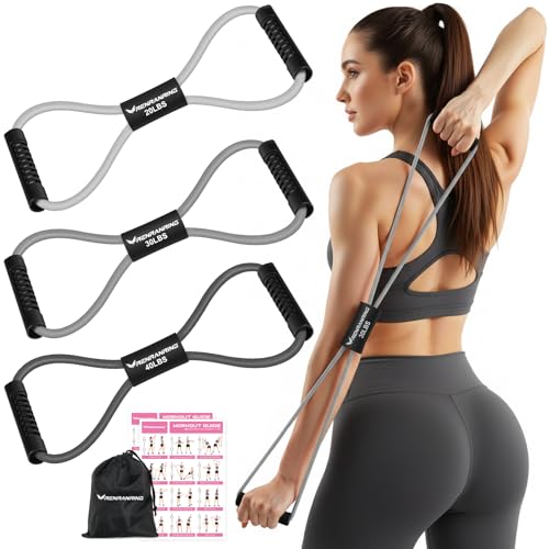 Resistance Bands, Figure 8 Fitness Exercise Bands with Handles - 8 Shaped Resistance Bands of 3 for Arm and Shoulder Stretch, Rope 8 Word Elastic for Women and Men - color: Light Gray, Dark Gray, Black