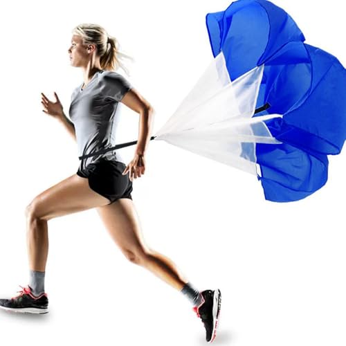 Qtopun 56 Inches Running Speed Training Parachute, Speed Chute Resistance Powerchute Umbrella with Adjustable Strap for Running, Football, Soccer Speed Training - color: Blue