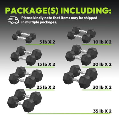 HANDBODE Rubber Coated Hex Dumbbell Set, 90-640 lb - size: 280 lb Set (Pair of 5, 10, 15, 20, 25, 30, 35 lb)