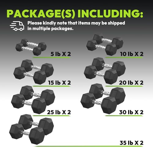 HANDBODE Rubber Coated Hex Dumbbell Set, 90-640 lb - size: 280 lb Set (Pair of 5, 10, 15, 20, 25, 30, 35 lb)