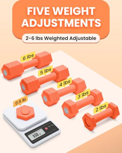 Adjustable Dumbbell Set, 4-in-1 Hand Weights, 5/6 LB Pair for Women Men - color: Orange, style: 12 lbs Pair [6 lbs Each]