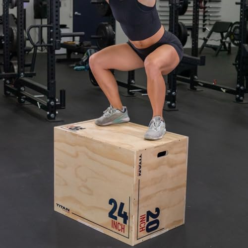 Titan Fitness Wooden Plyometric Box, 20in 24in 30in, Pro-Duty Plyo Box, Jump Step-Up Box Squat, Home Garage Gym Training